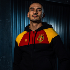 ESPERANCE SPORTIVE DE TUNIS: TRICOLOR COTTON ZIP-UP HOODED JACKET IN BLACK, YELLOW, AND RED