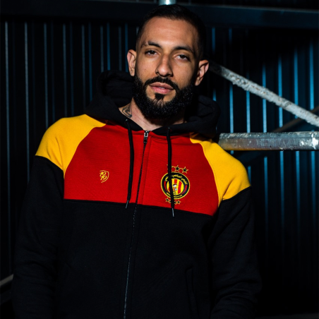 ESPERANCE SPORTIVE DE TUNIS: TRICOLOR COTTON ZIP-UP HOODED JACKET IN BLACK, YELLOW, AND RED